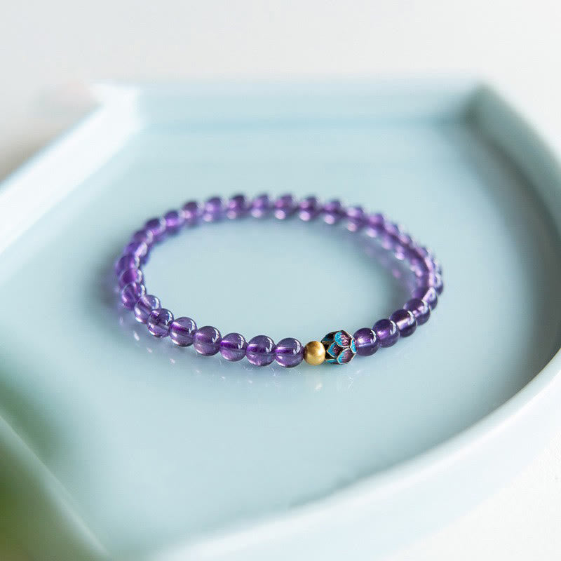 Pulsera de conciencia espiritual con loto y amatista natural de Buddha Stones