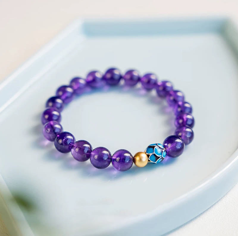 Pulsera de conciencia espiritual con loto y amatista natural de Buddha Stones