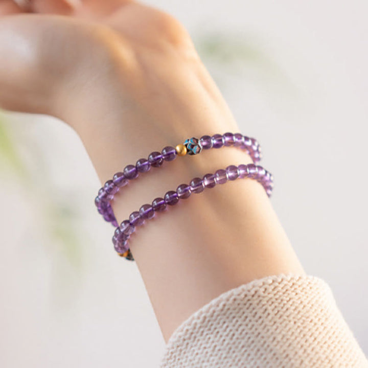 Pulsera de conciencia espiritual con loto y amatista natural de Buddha Stones