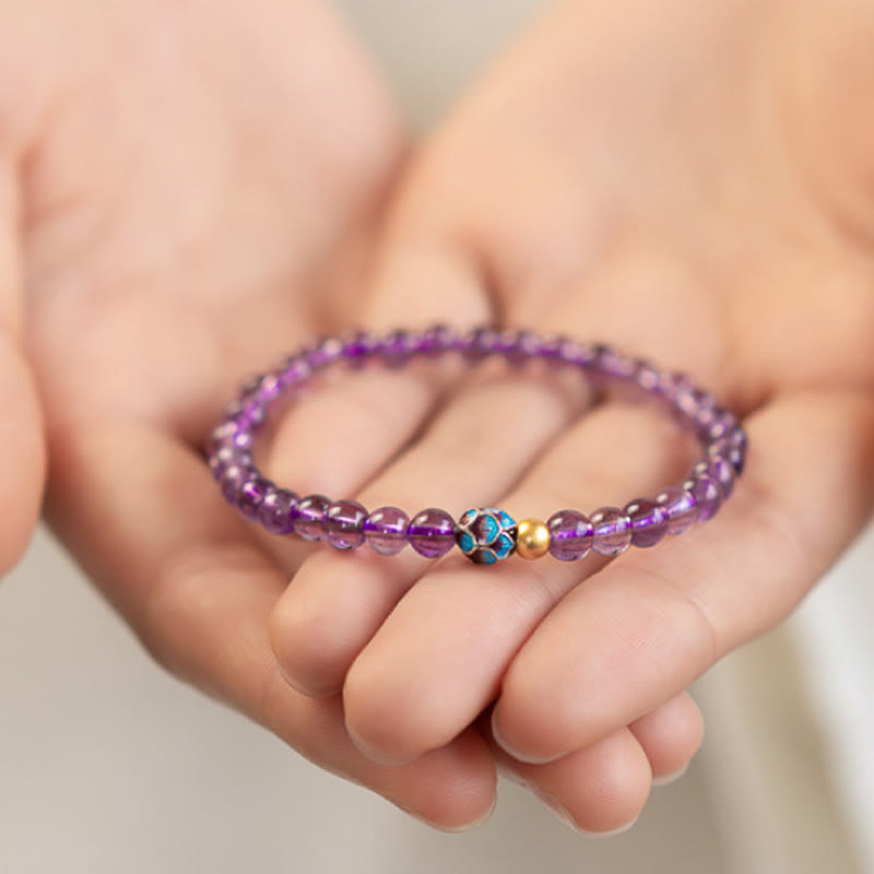 Pulsera de conciencia espiritual con loto y amatista natural de Buddha Stones