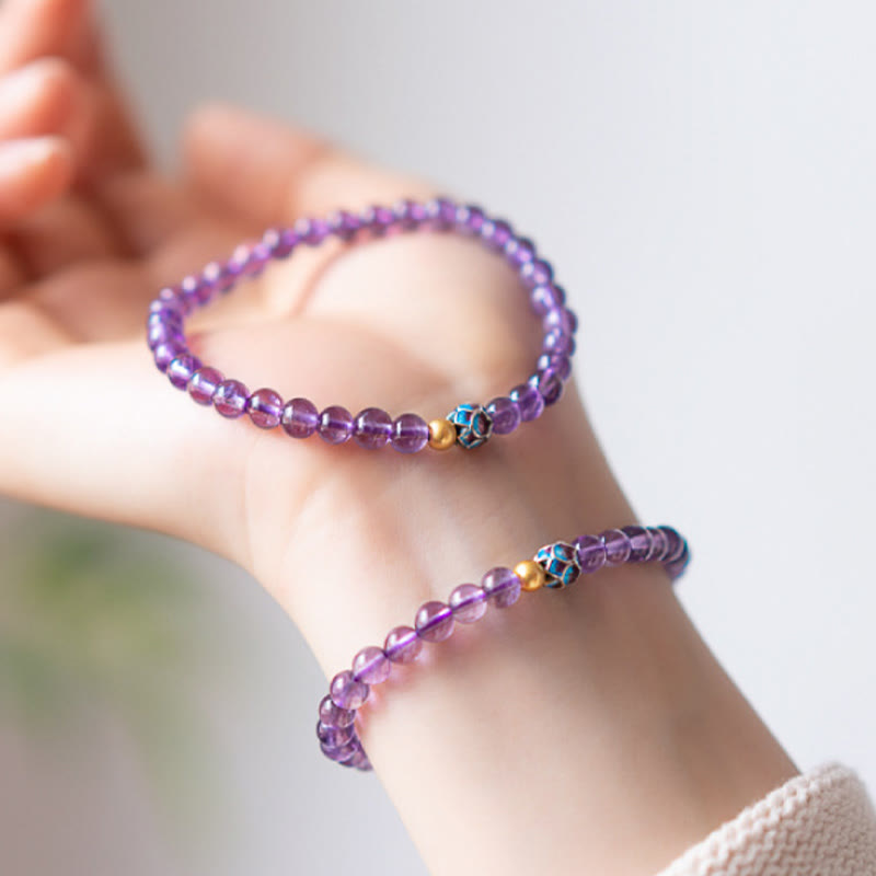 Pulsera de conciencia espiritual con loto y amatista natural de Buddha Stones