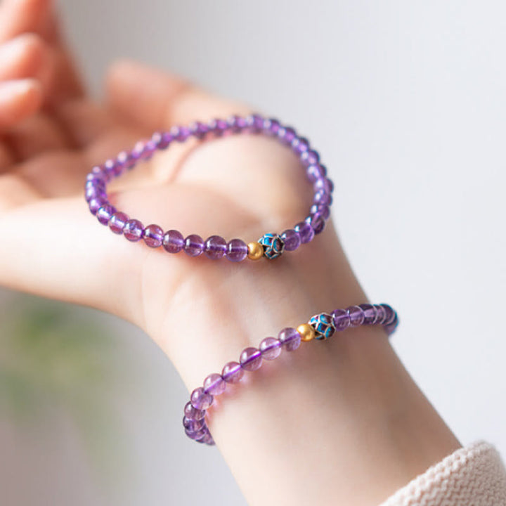 Pulsera de conciencia espiritual con loto y amatista natural de Buddha Stones