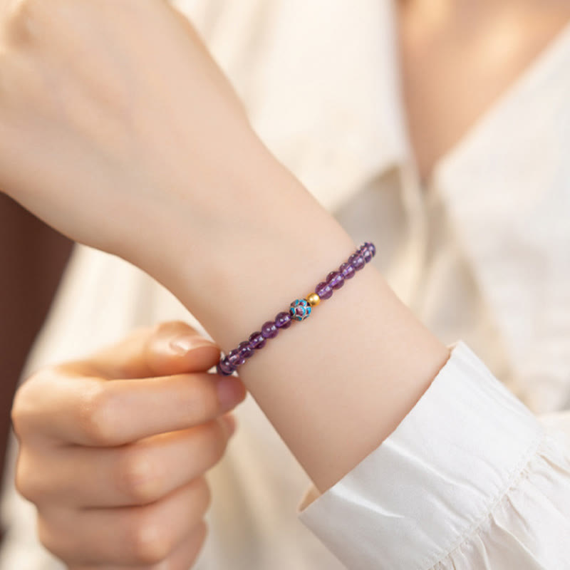 Pulsera de conciencia espiritual con loto y amatista natural de Buddha Stones