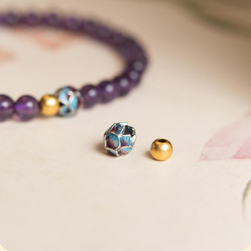 Pulsera de conciencia espiritual con loto y amatista natural de Buddha Stones