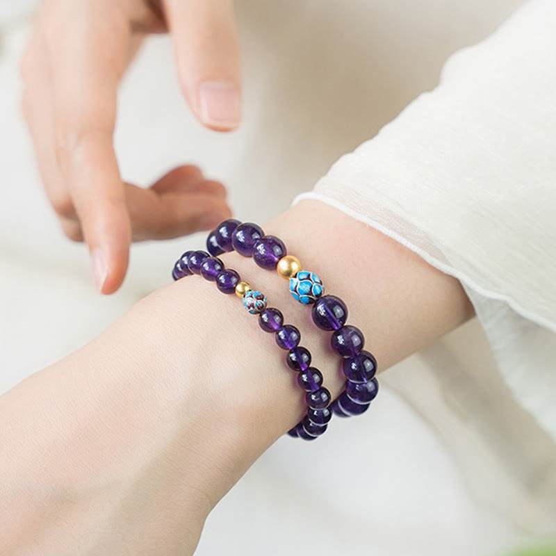 Pulsera de conciencia espiritual con loto y amatista natural de Buddha Stones