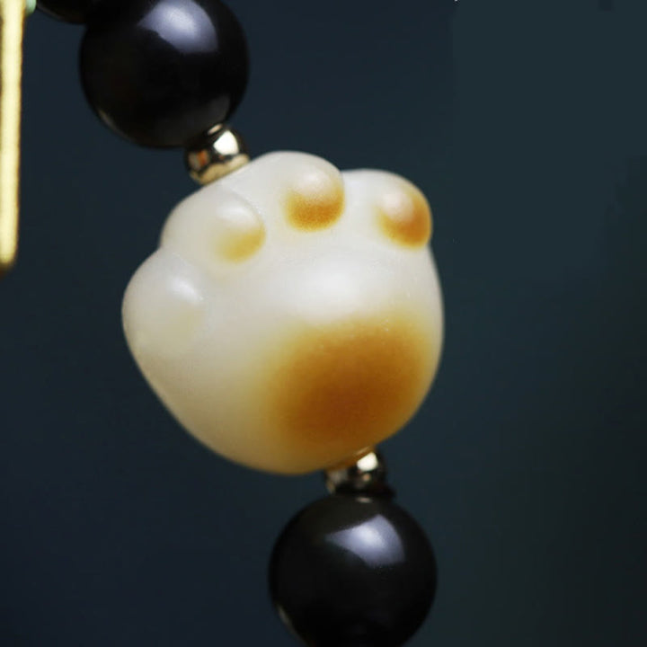 Pulsera purificadora con amuleto de la suerte y la fortuna con semillas de Bodhi y pata de gato de obsidiana negra y Buddha Stones - image 14
