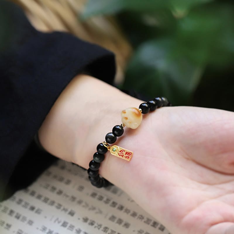 Pulsera purificadora con amuleto de la suerte y la fortuna con semillas de Bodhi y pata de gato de obsidiana negra y Buddha Stones - image 5