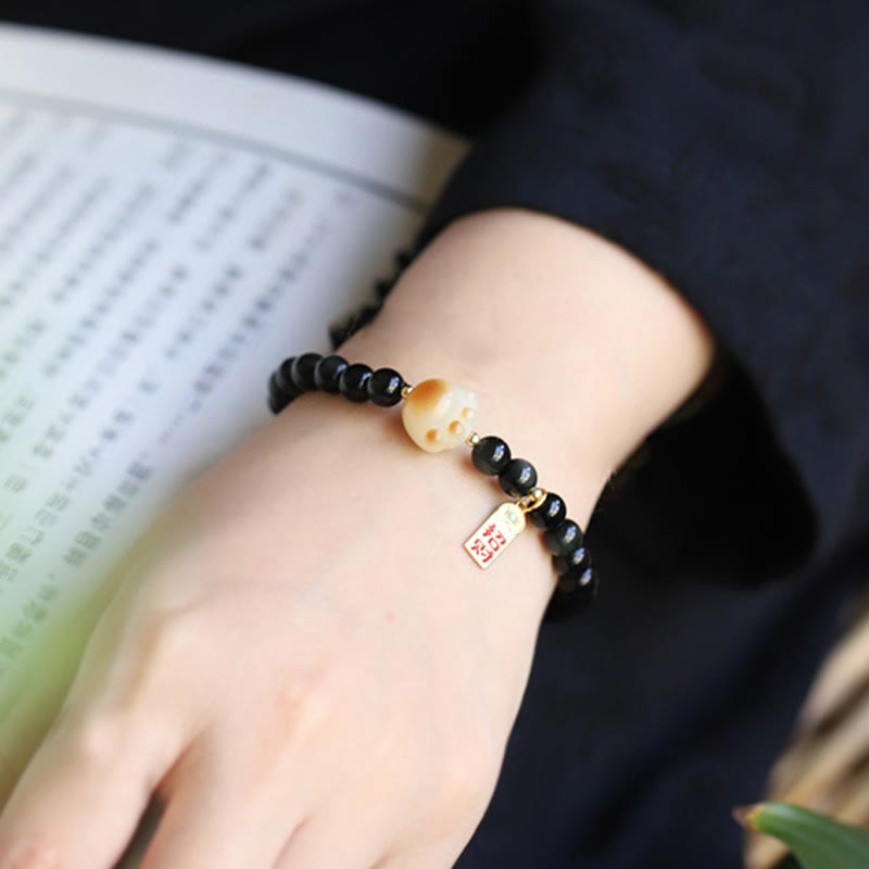 Pulsera purificadora con amuleto de la suerte y la fortuna con semillas de Bodhi y pata de gato de obsidiana negra y Buddha Stones - image 4