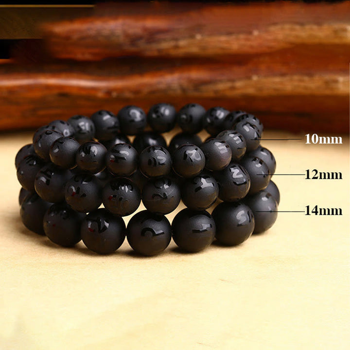 Pulsera de protección tallada con Om Mani Padme Hum y ónix negro natural de Buddha Stones