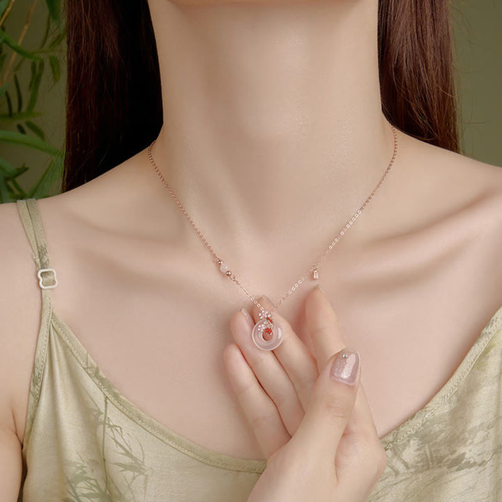 Colgante con hebilla de paz y pez koi con flores de plata de ley 925 y cristales rosas de calcedonia y Buddha Stones - image 4