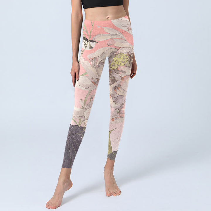 Leggings de yoga para mujer con estampado de loto blanco marchito y Buddha Stones - image 5