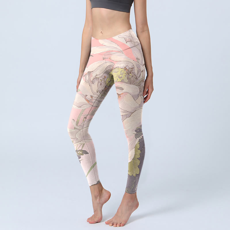 Leggings de yoga para mujer con estampado de loto blanco marchito y Buddha Stones - Rosa - US18，UK/AU22，EU50 (4XL) - image 1