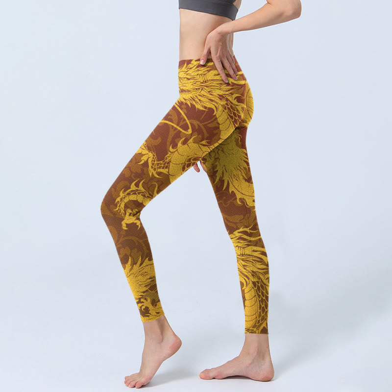 Leggings de yoga para mujer con estampado de flores de dragón dorado y Buddha Stones - image 3