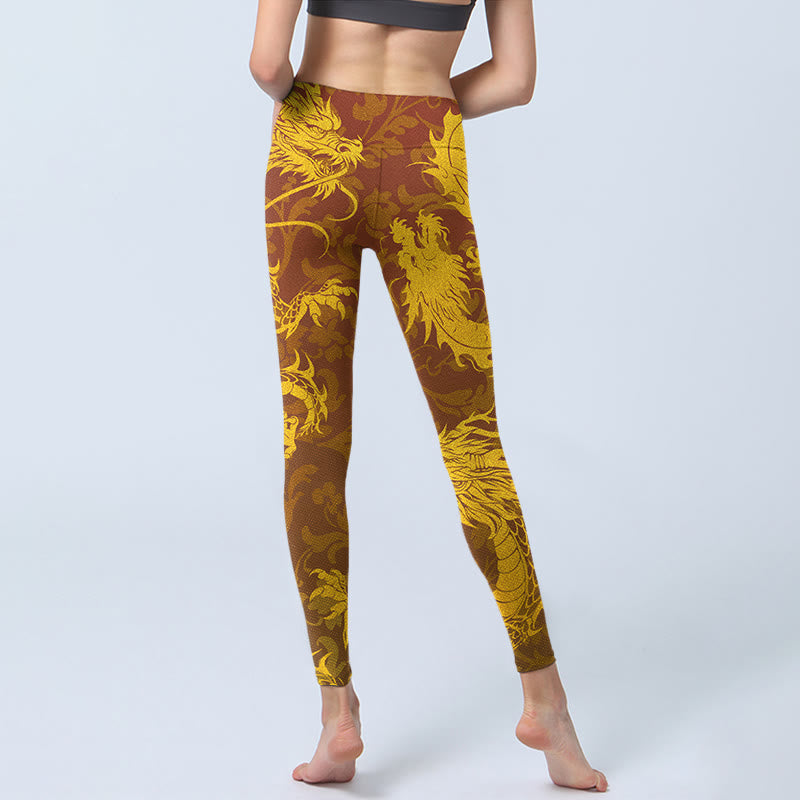 Leggings de yoga para mujer con estampado de flores de dragón dorado y Buddha Stones - image 7