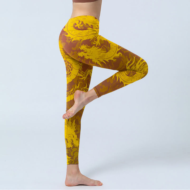 Leggings de yoga para mujer con estampado de flores de dragón dorado y Buddha Stones - image 4