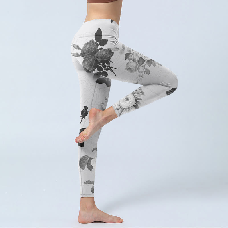 Leggings deportivos con Buddha Stones y rosas blancas y negras para mujer - image 4