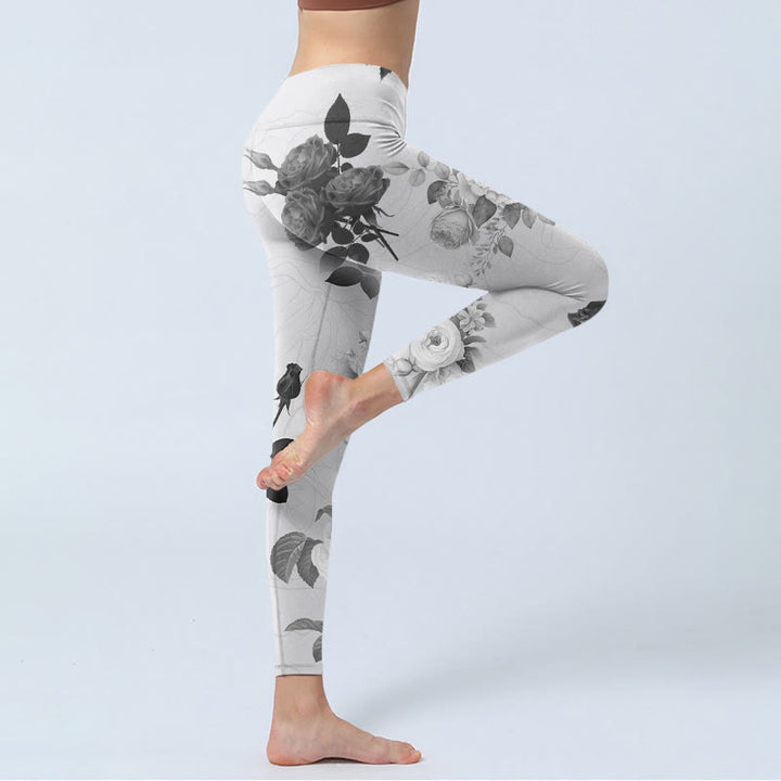 Leggings deportivos con Buddha Stones y rosas blancas y negras para mujer - image 4