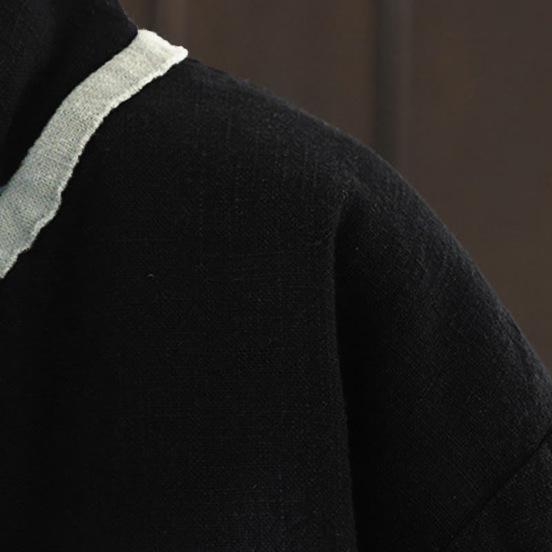 Chaqueta de mujer de algodón y lino con cuello alto, botones de rana y estampado de Buddha Stones en color liso. - image 20