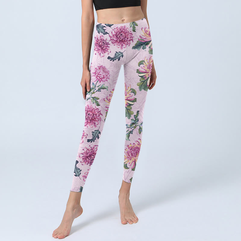 Leggings deportivos con crisantemo rosa y Buddha Stones para mujer - image 6