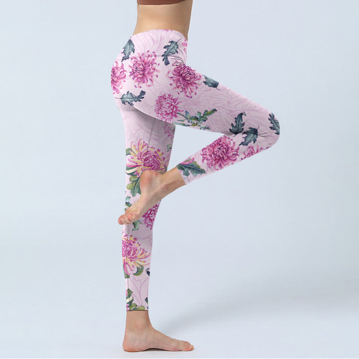 Leggings deportivos con crisantemo rosa y Buddha Stones para mujer - image 3
