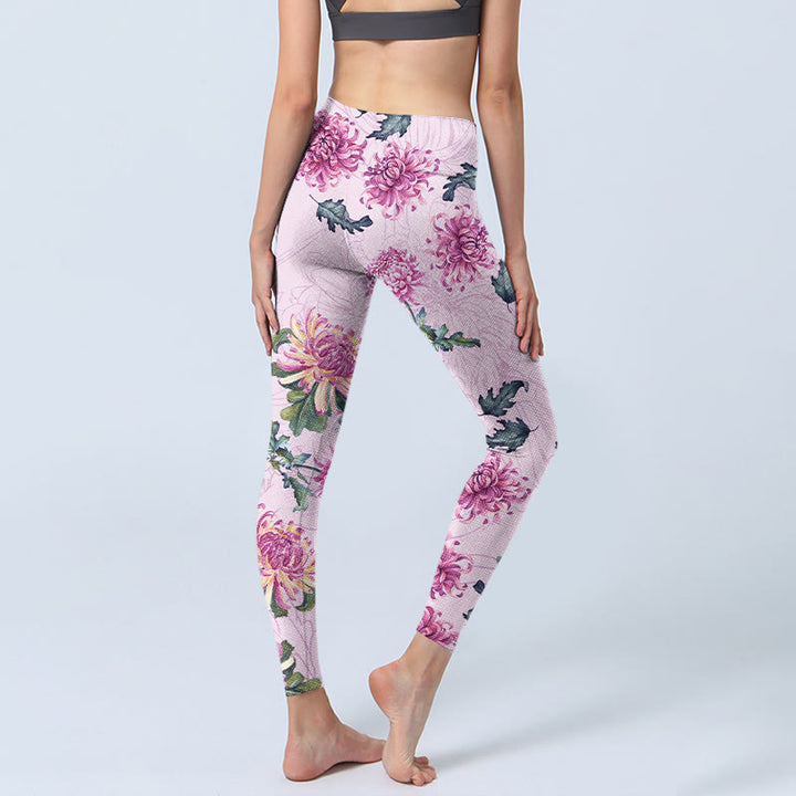 Leggings deportivos con crisantemo rosa y Buddha Stones para mujer - image 4
