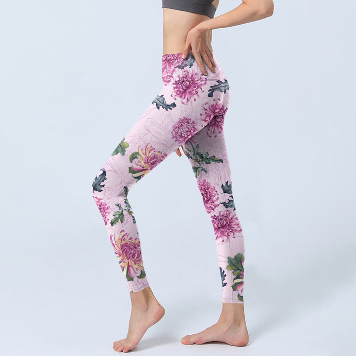 Leggings deportivos con crisantemo rosa y Buddha Stones para mujer - image 3