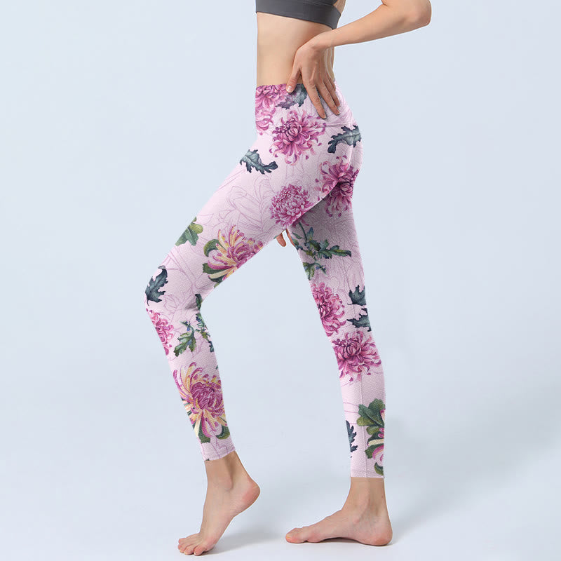 Leggings deportivos con crisantemo rosa y Buddha Stones para mujer - image 2