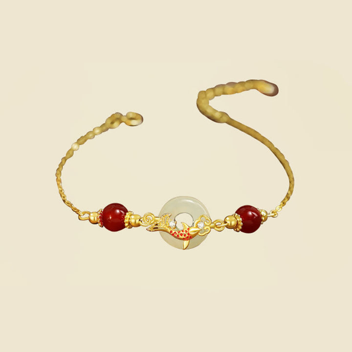 Pulsera de la suerte con hebilla de la paz y cuentas de ágata roja chapadas en oro y plata de ley 925 con Buddha Stones y jade hetiano natural