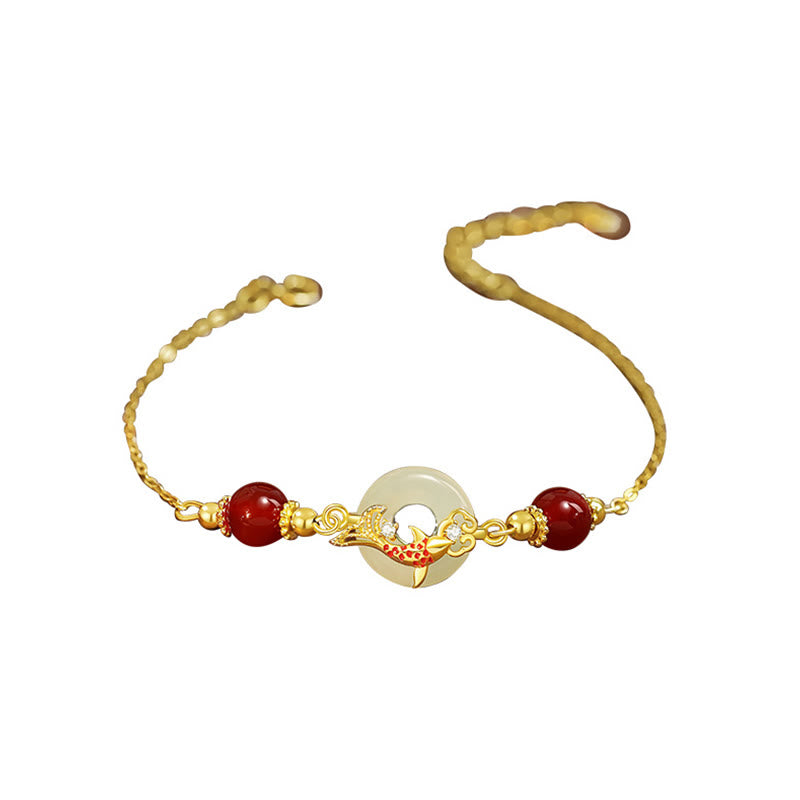 Pulsera de la suerte con hebilla de la paz y cuentas de ágata roja chapadas en oro y plata de ley 925 con Buddha Stones y jade hetiano natural