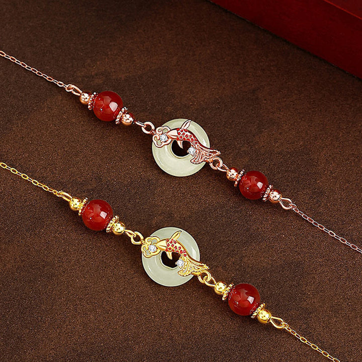 Pulsera de la suerte con hebilla de la paz y cuentas de ágata roja chapadas en oro y plata de ley 925 con Buddha Stones y jade hetiano natural