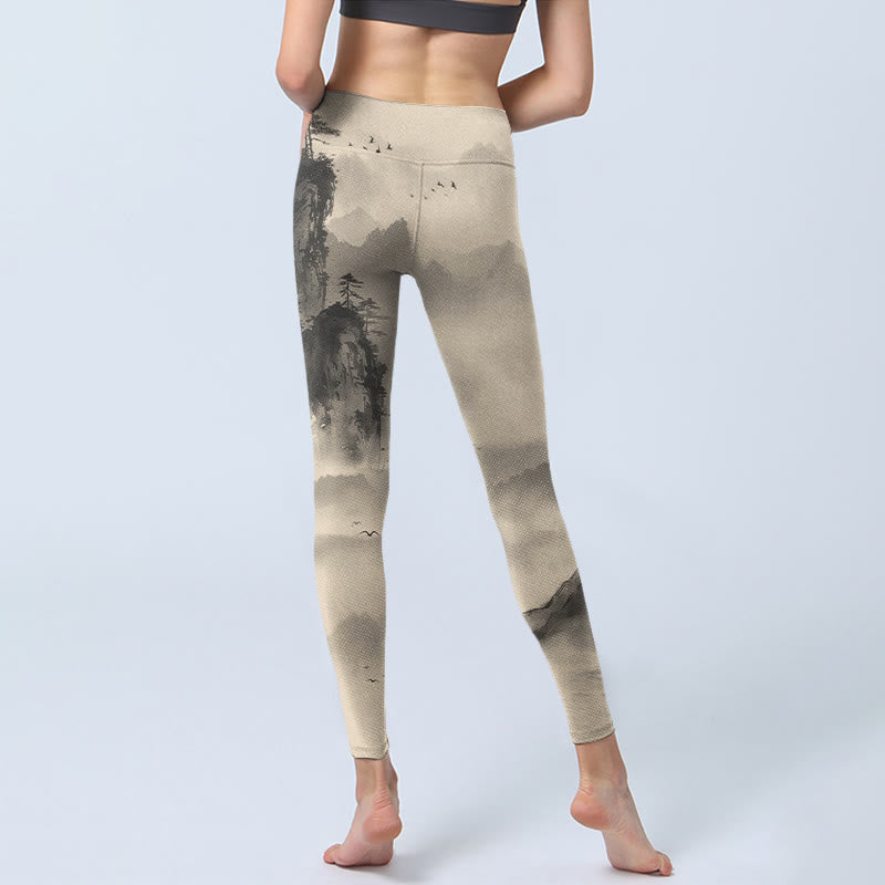Pantalones de yoga para mujer con mallas de gimnasio Wild Goose y Buddha Stones envueltas en niebla - image 7