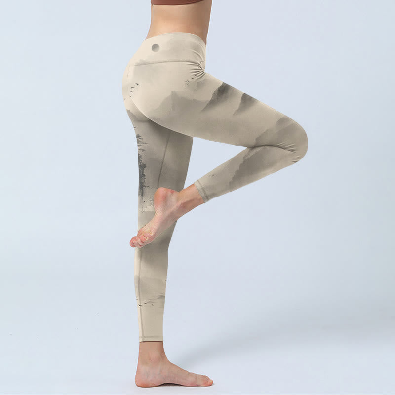 Pantalones de yoga para mujer con mallas de gimnasio Wild Goose y Buddha Stones envueltas en niebla - image 4