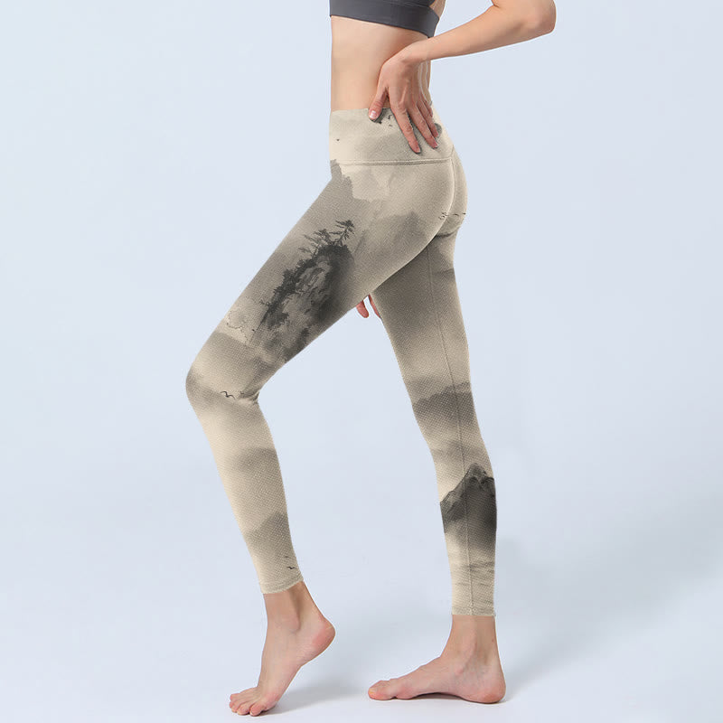 Pantalones de yoga para mujer con mallas de gimnasio Wild Goose y Buddha Stones envueltas en niebla - image 3