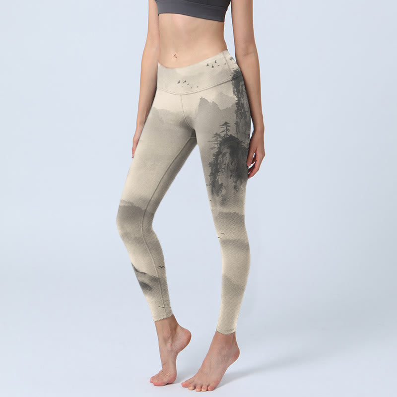 Pantalones de yoga para mujer con mallas de gimnasio Wild Goose y Buddha Stones envueltas en niebla - Vara de oro pálida - US18，UK/AU22，EU50 (4XL) - image 1