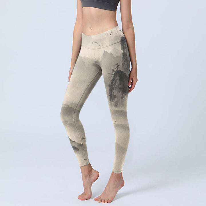Pantalones de yoga para mujer con mallas de gimnasio Wild Goose y Buddha Stones envueltas en niebla - Vara de oro pálida - US18，UK/AU22，EU50 (4XL) - image 1