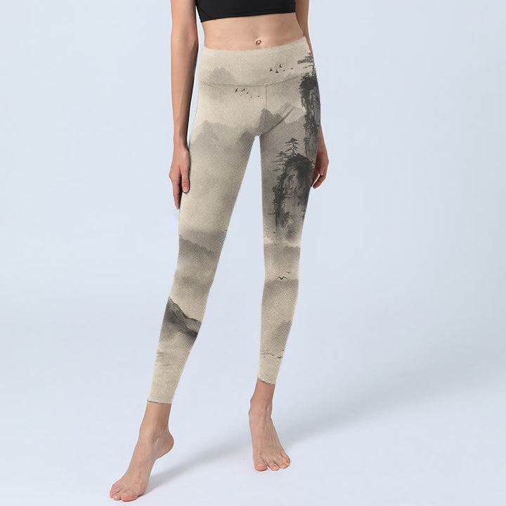 Pantalones de yoga para mujer con mallas de gimnasio Wild Goose y Buddha Stones envueltas en niebla - image 5