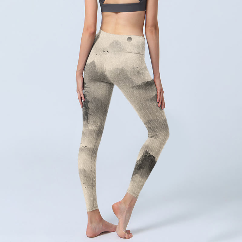 Pantalones de yoga para mujer con mallas de gimnasio Wild Goose y Buddha Stones envueltas en niebla - image 4