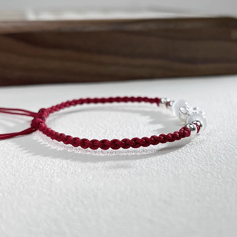 Pulsera de hilo de protección con cuentas de ojo de gato y diseño de loto en plata de ley 999 con Buddha Stones