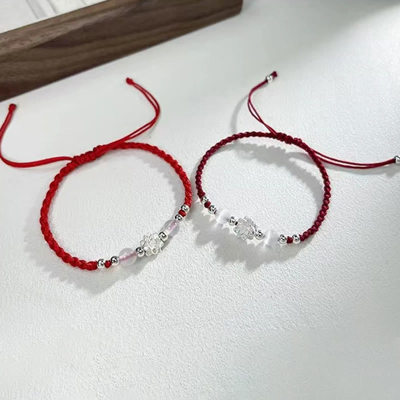 Pulsera de hilo de protección con cuentas de ojo de gato y diseño de loto en plata de ley 999 con Buddha Stones - image 3