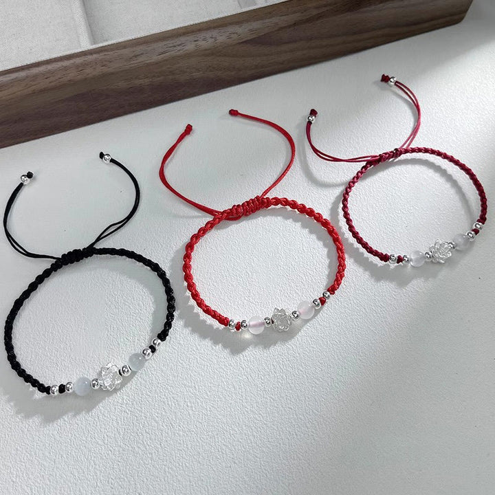 Pulsera de hilo de protección con cuentas de ojo de gato y diseño de loto en plata de ley 999 con Buddha Stones