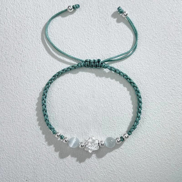 Pulsera de hilo de protección con cuentas de ojo de gato y diseño de loto en plata de ley 999 con Buddha Stones - Verde loto (circunferencia de la muñeca 15-18 cm) - image 15