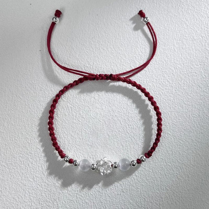 Pulsera de hilo de protección con cuentas de ojo de gato y diseño de loto en plata de ley 999 con Buddha Stones - Lotus DarkRed (circunferencia de la muñeca: 15-18 cm) - image 10