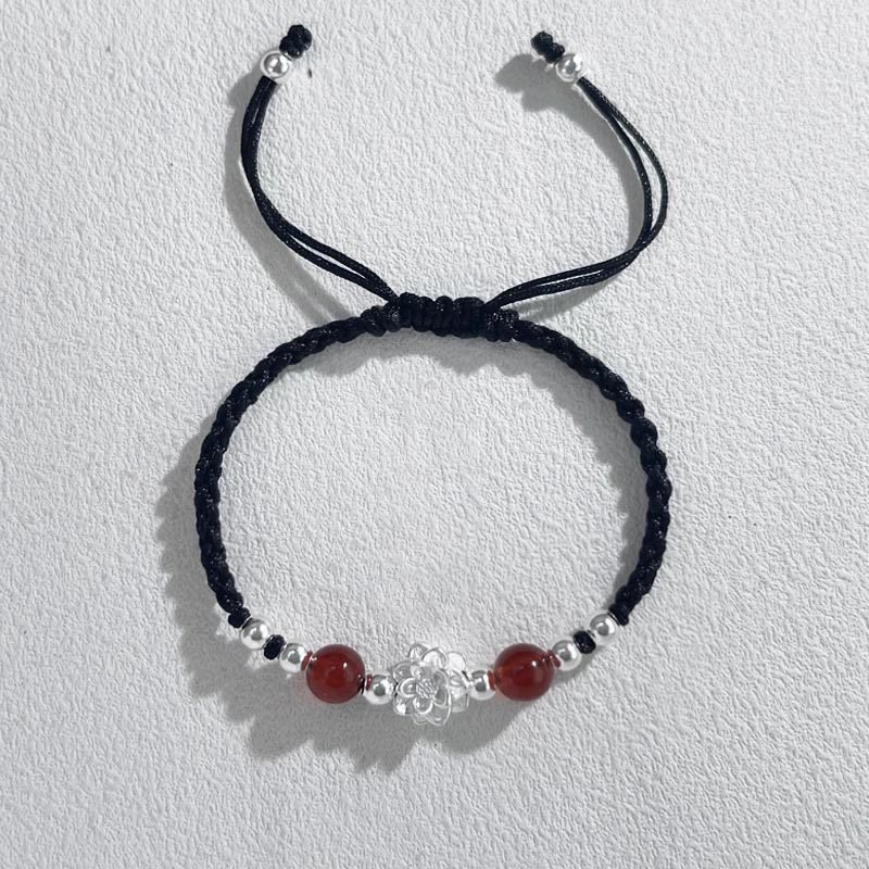 Pulsera de hilo de protección con cuentas de ojo de gato y diseño de loto en plata de ley 999 con Buddha Stones