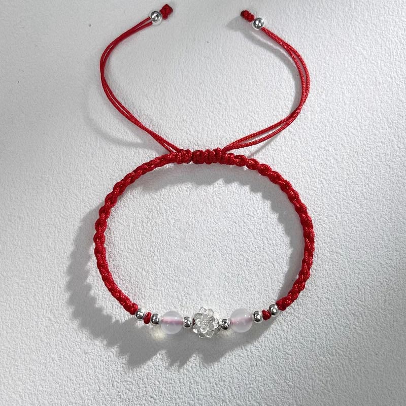 Pulsera de hilo de protección con cuentas de ojo de gato y diseño de loto en plata de ley 999 con Buddha Stones - Loto Rojo (circunferencia de la muñeca 15-18 cm) - image 9