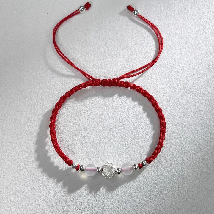 Pulsera de hilo de protección con cuentas de ojo de gato y diseño de loto en plata de ley 999 con Buddha Stones