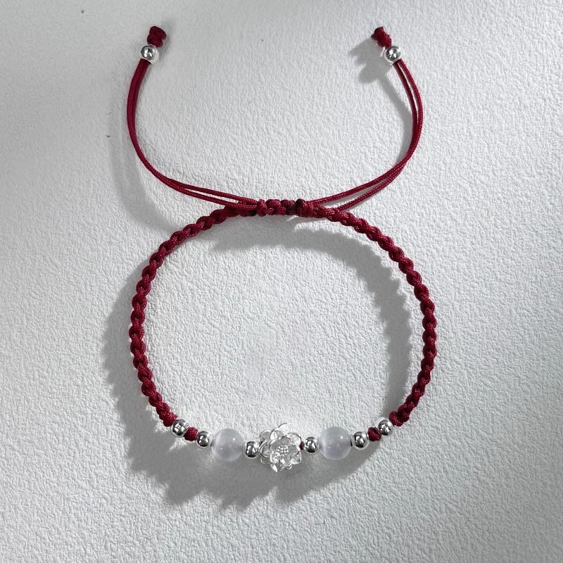 Pulsera de hilo de protección con cuentas de ojo de gato y diseño de loto en plata de ley 999 con Buddha Stones