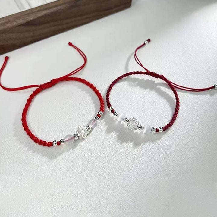 Pulsera de hilo de protección con cuentas de ojo de gato y diseño de loto en plata de ley 999 con Buddha Stones