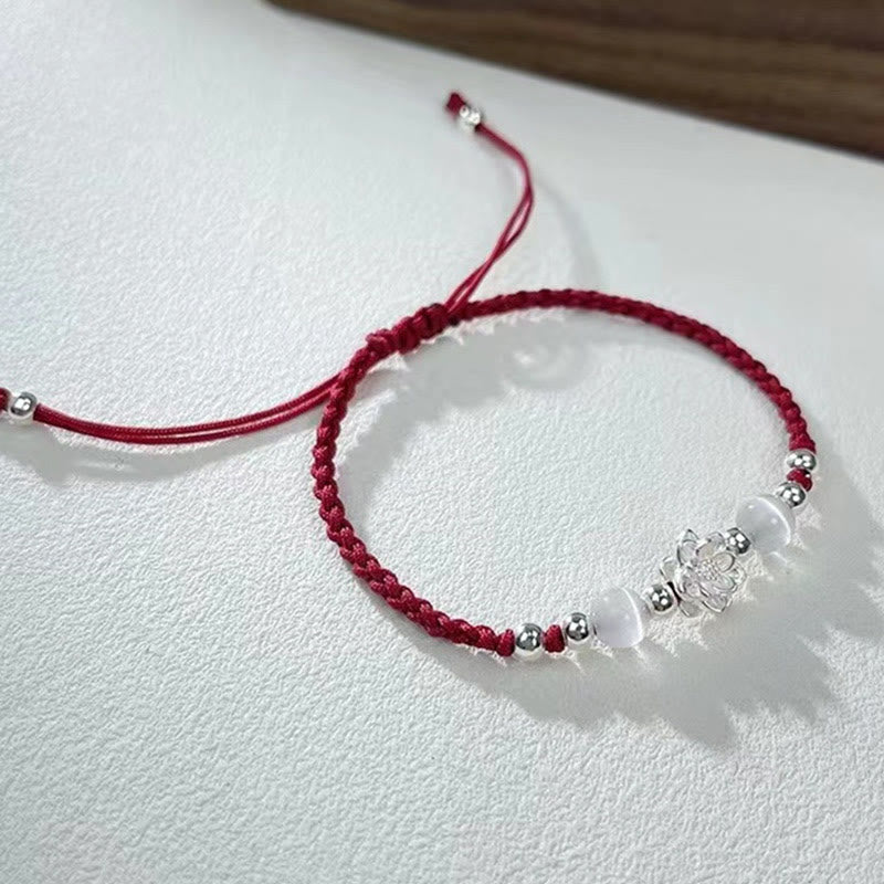 Pulsera de hilo de protección con cuentas de ojo de gato y diseño de loto en plata de ley 999 con Buddha Stones - image 11