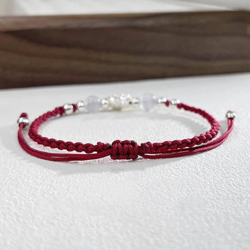 Pulsera de hilo de protección con cuentas de ojo de gato y diseño de loto en plata de ley 999 con Buddha Stones