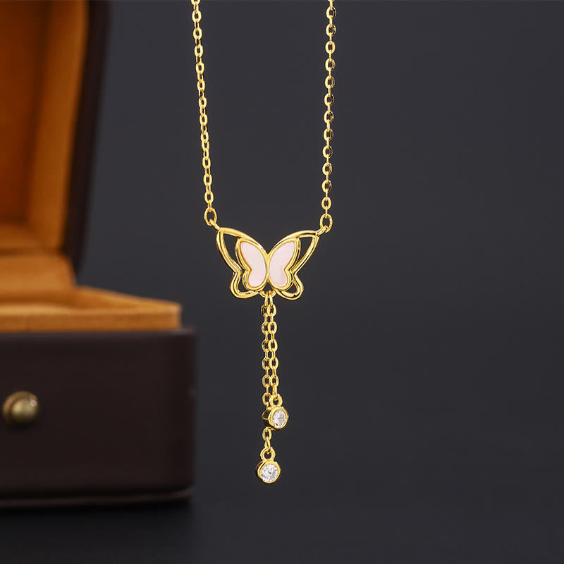 Collar con colgante de mariposa y piedra Tridacna de plata de ley 999 con Buddha Stones